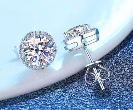 Round Cut Halo Stud Earrings