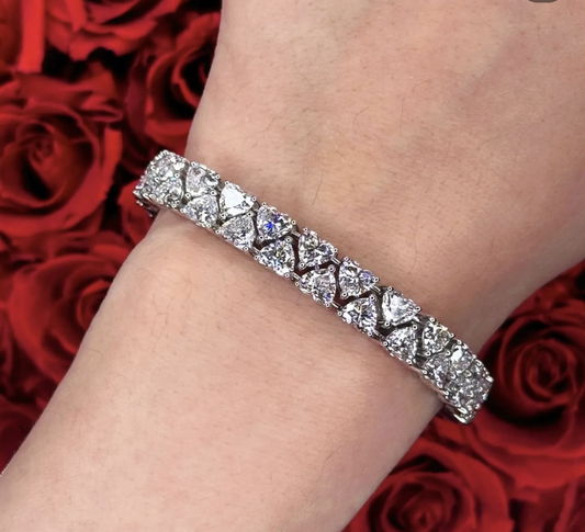 2 Row Heart Cut Tennis Bracelet