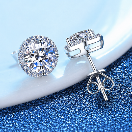 Round Cut Halo Stud Earrings