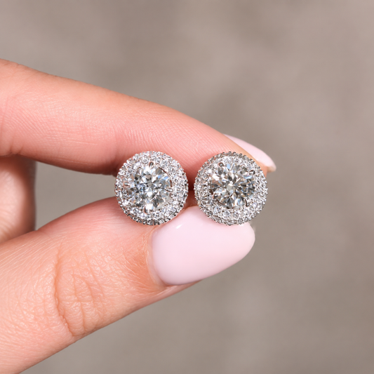Round Cut Halo Stud Earrings