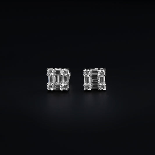 Square Solitaire Stud Earrings