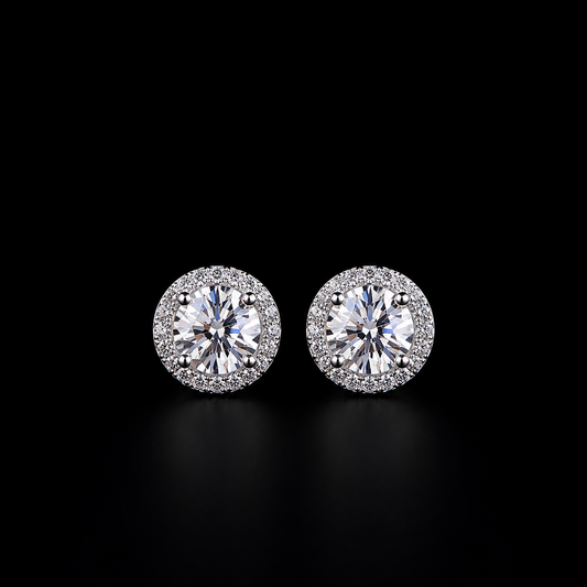 Round Cut Halo Stud Earrings